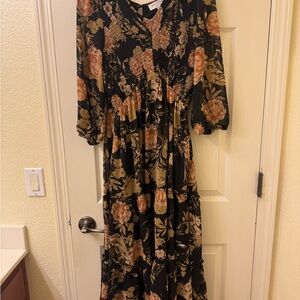 Chic Black and Brown Floral Midi Dress